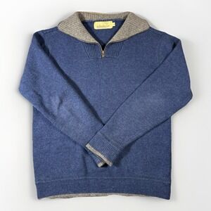 Irelandseye 100% Wool Quarter Zip Sweater Men's M Blue Gray Irish Knit Pullover